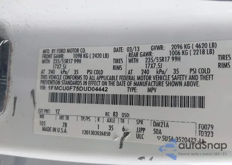 2013 Ford Escape S from USA, damaged, VIN 1FMCU0F75DUD04442